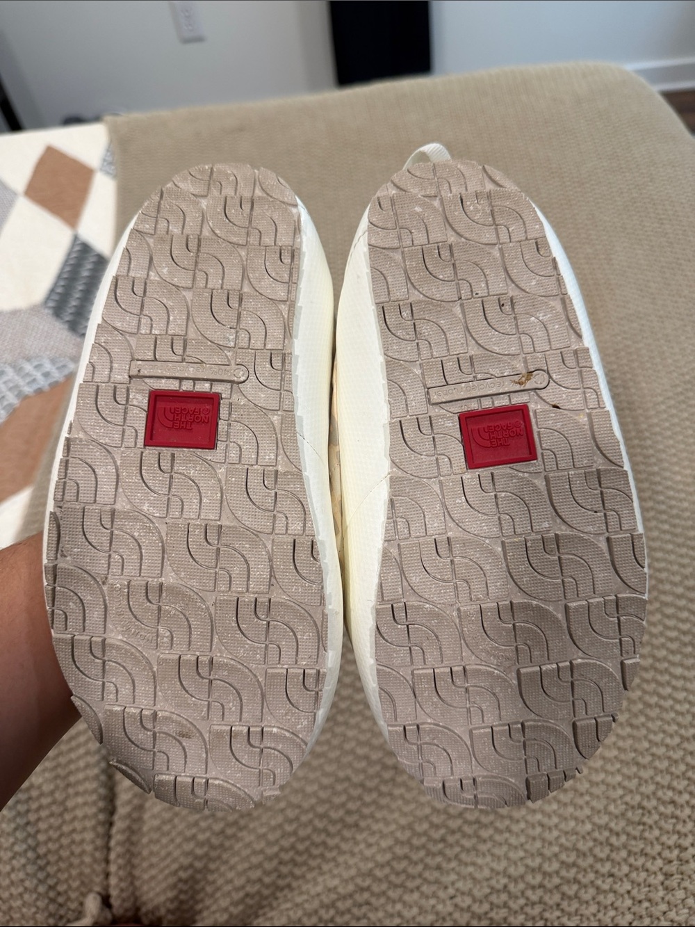 The North Face ThermoBall Slip-On Quilted Slippers in White and Cream Leopard - Picture 3 of 3